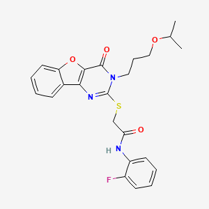 molecular formula C24H24FN3O4S B2438346 N-(2-氟苯基)-2-((3-(3-异丙氧基丙基)-4-氧代-3,4-二氢苯并呋喃[3,2-d]嘧啶-2-基)硫代)乙酰胺 CAS No. 900004-18-4