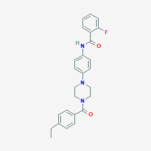 molecular formula C26H26FN3O2 B243837 N-{4-[4-(4-ethylbenzoyl)-1-piperazinyl]phenyl}-2-fluorobenzamide 