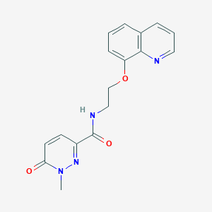 molecular formula C17H16N4O3 B2438428 1-methyl-6-oxo-N-(2-(quinolin-8-yloxy)ethyl)-1,6-dihydropyridazine-3-carboxamide CAS No. 1207055-59-1