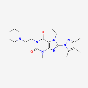 molecular formula C21H31N7O2 B2438433 7-ethyl-3-methyl-1-(2-(piperidin-1-yl)ethyl)-8-(3,4,5-trimethyl-1H-pyrazol-1-yl)-1H-purine-2,6(3H,7H)-dione CAS No. 1014011-41-6