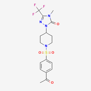 molecular formula C17H19F3N4O4S B2438443 1-(1-((4-acetylphenyl)sulfonyl)piperidin-4-yl)-4-methyl-3-(trifluoromethyl)-1H-1,2,4-triazol-5(4H)-one CAS No. 2034417-98-4