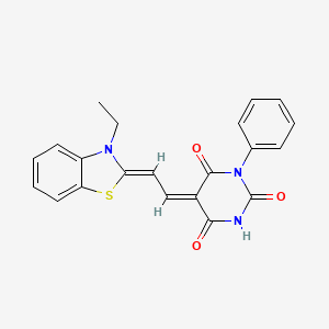 (Z)-5-((Z)-2-(3-ethylbenzo[d]thiazol-2(3H)-ylidene)ethylidene)-1-phenylpyrimidine-2,4,6(1H,3H,5H)-trione