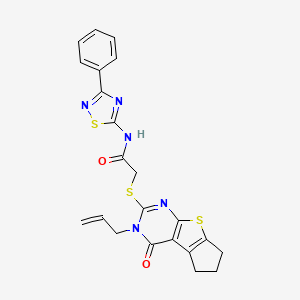 molecular formula C22H19N5O2S3 B2438466 2-((3-烯丙基-4-氧代-4,5,6,7-四氢-3H-环戊[4,5]噻吩并[2,3-d]嘧啶-2-基)硫代)-N-(3-苯基-1,2,4-噻二唑-5-基)乙酰胺 CAS No. 892214-55-0