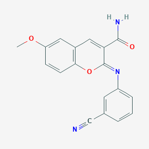 molecular formula C18H13N3O3 B2438481 (2Z)-2-[(3-cyanophenyl)imino]-6-methoxy-2H-chromene-3-carboxamide CAS No. 325856-78-8