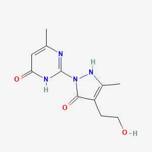 molecular formula C11H14N4O3 B2438498 2-[4-(2-hydroxyethyl)-3-methyl-5-oxo-2,5-dihydro-1H-pyrazol-1-yl]-6-methyl-4(3H)-pyrimidinone CAS No. 210417-20-2