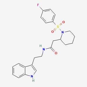 molecular formula C23H26FN3O3S B2438516 N-(2-(1H-indol-3-yl)ethyl)-2-(1-((4-fluorophenyl)sulfonyl)piperidin-2-yl)acetamide CAS No. 1021041-64-4