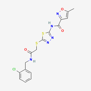 molecular formula C16H14ClN5O3S2 B2438518 N-(5-((2-((2-chlorobenzyl)amino)-2-oxoethyl)thio)-1,3,4-thiadiazol-2-yl)-5-methylisoxazole-3-carboxamide CAS No. 1219912-80-7