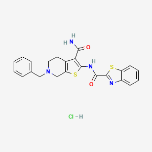 molecular formula C23H21ClN4O2S2 B2438523 N-(6-benzyl-3-carbamoyl-4,5,6,7-tetrahydrothieno[2,3-c]pyridin-2-yl)benzo[d]thiazole-2-carboxamide hydrochloride CAS No. 1216447-40-3
