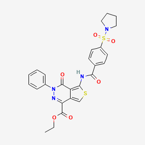 Ethyl 4-oxo-3-phenyl-5-[(4-pyrrolidin-1-ylsulfonylbenzoyl)amino]thieno[3,4-d]pyridazine-1-carboxylate