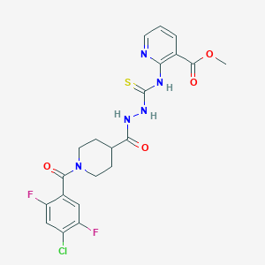molecular formula C21H20ClF2N5O4S B2438550 Methyl 2-{[(2-{[1-(4-chloro-2,5-difluorobenzoyl)piperidin-4-yl]carbonyl}hydrazino)carbonothioyl]amino}nicotinate CAS No. 702667-64-9