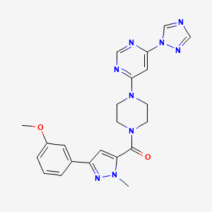 molecular formula C22H23N9O2 B2438559 (4-(6-(1H-1,2,4-triazol-1-yl)pyrimidin-4-yl)piperazin-1-yl)(3-(3-methoxyphenyl)-1-methyl-1H-pyrazol-5-yl)methanone CAS No. 1706285-81-5
