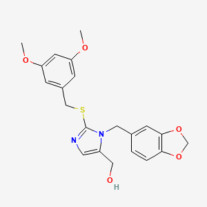 molecular formula C21H22N2O5S B2438560 (1-(benzo[d][1,3]dioxol-5-ylmethyl)-2-((3,5-dimethoxybenzyl)thio)-1H-imidazol-5-yl)methanol CAS No. 921525-48-6