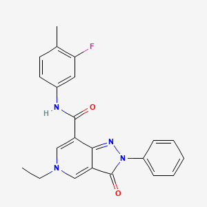 molecular formula C22H19FN4O2 B2438570 5-ethyl-N-(3-fluoro-4-methylphenyl)-3-oxo-2-phenyl-3,5-dihydro-2H-pyrazolo[4,3-c]pyridine-7-carboxamide CAS No. 921514-06-9