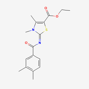 molecular formula C17H20N2O3S B2438577 ethyl (2Z)-2-[(3,4-dimethylbenzoyl)imino]-3,4-dimethyl-2,3-dihydro-1,3-thiazole-5-carboxylate CAS No. 476628-27-0