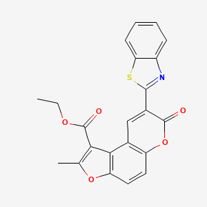 molecular formula C22H15NO5S B2438589 ethyl 8-(1,3-benzothiazol-2-yl)-2-methyl-7-oxo-7H-furo[3,2-f]chromene-1-carboxylate CAS No. 879922-82-4