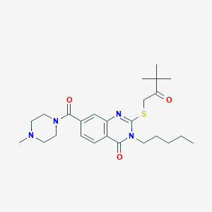 molecular formula C25H36N4O3S B2438602 2-((3,3-dimethyl-2-oxobutyl)thio)-7-(4-methylpiperazine-1-carbonyl)-3-pentylquinazolin-4(3H)-one CAS No. 309750-04-7