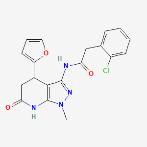 molecular formula C19H17ClN4O3 B2438612 2-(2-氯苯基)-N-(4-(呋喃-2-基)-1-甲基-6-氧代-4,5,6,7-四氢-1H-吡唑并[3,4-b]吡啶-3-基)乙酰胺 CAS No. 1171644-51-1