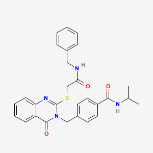 molecular formula C28H28N4O3S B2438640 4-((2-((2-(benzylamino)-2-oxoethyl)thio)-4-oxoquinazolin-3(4H)-yl)methyl)-N-isopropylbenzamide CAS No. 1115323-80-2