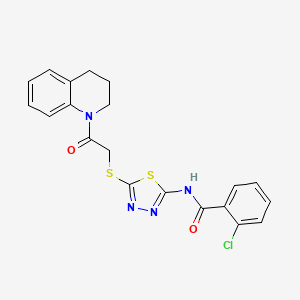 molecular formula C20H17ClN4O2S2 B2438642 2-chloro-N-(5-((2-(3,4-dihydroquinolin-1(2H)-yl)-2-oxoethyl)thio)-1,3,4-thiadiazol-2-yl)benzamide CAS No. 392300-16-2