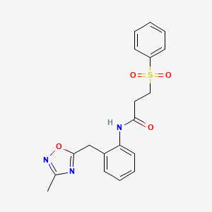 molecular formula C19H19N3O4S B2438645 N-(2-((3-methyl-1,2,4-oxadiazol-5-yl)methyl)phenyl)-3-(phenylsulfonyl)propanamide CAS No. 1448064-74-1