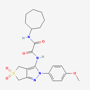 molecular formula C21H26N4O5S B2438671 N1-cycloheptyl-N2-(2-(4-methoxyphenyl)-5,5-dioxido-4,6-dihydro-2H-thieno[3,4-c]pyrazol-3-yl)oxalamide CAS No. 899989-34-5