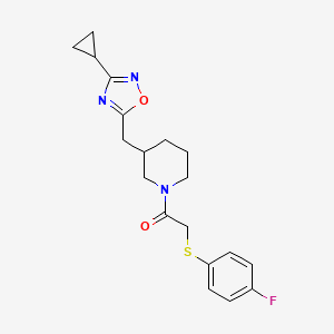 molecular formula C19H22FN3O2S B2438673 1-(3-((3-Cyclopropyl-1,2,4-oxadiazol-5-yl)methyl)piperidin-1-yl)-2-((4-fluorophenyl)thio)ethanone CAS No. 1705075-30-4
