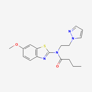 molecular formula C17H20N4O2S B2438678 N-(2-(1H-pyrazol-1-yl)ethyl)-N-(6-methoxybenzo[d]thiazol-2-yl)butyramide CAS No. 1171712-18-7