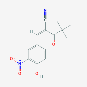 molecular formula C14H14N2O4 B2438681 (2Z)-2-[(4-羟基-3-硝基苯基)亚甲基]-4,4-二甲基-3-氧代戊anenitrile CAS No. 1024796-70-0