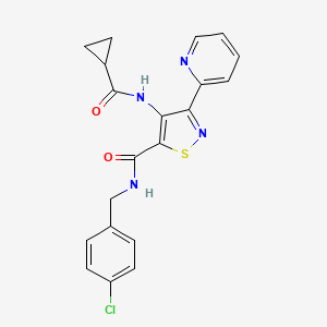 molecular formula C20H17ClN4O2S B2438686 N-(4-chlorobenzyl)-4-[(cyclopropylcarbonyl)amino]-3-pyridin-2-ylisothiazole-5-carboxamide CAS No. 1251543-47-1