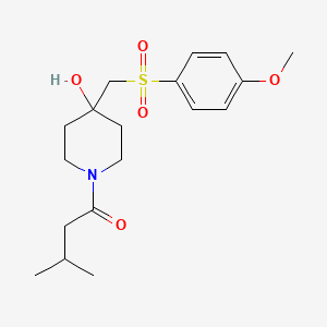 1-(4-Hydroxy-4-{[(4-methoxyphenyl)sulfonyl]methyl}piperidino)-3-methyl-1-butanone