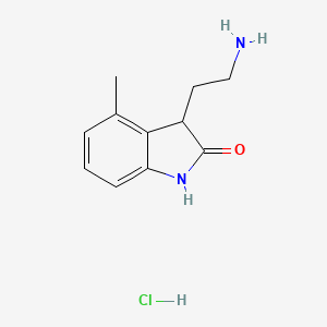 molecular formula C11H15ClN2O B2438703 3-(2-氨基乙基)-4-甲基-1,3-二氢吲哚-2-酮;盐酸盐 CAS No. 2580208-57-5