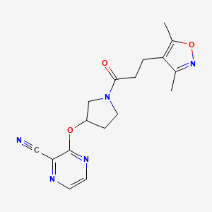 molecular formula C17H19N5O3 B2438707 3-((1-(3-(3,5-二甲基异恶唑-4-基)丙酰)吡咯烷-3-基)氧基)吡嗪-2-甲腈 CAS No. 2034281-44-0