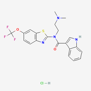 molecular formula C21H20ClF3N4O2S B2438710 盐酸N-(2-(二甲氨基)乙基)-N-(6-(三氟甲氧基)苯并[d]噻唑-2-基)-1H-吲哚-3-甲酰胺 CAS No. 1351617-43-0