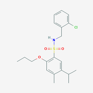 molecular formula C20H26ClNO3S B2438711 N-[(2-chlorophenyl)methyl]-4-methyl-5-(propan-2-yl)-2-propoxybenzene-1-sulfonamide CAS No. 2415454-31-6