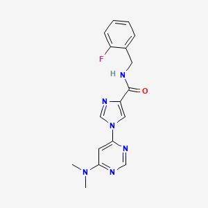 molecular formula C17H17FN6O B2438714 1-[6-(二甲氨基)-4-嘧啶基]-N~4~-(2-氟苄基)-1H-咪唑-4-甲酰胺 CAS No. 1251679-48-7