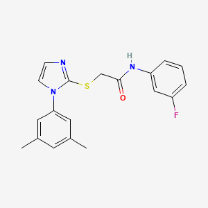 molecular formula C19H18FN3OS B2438720 2-[1-(3,5-二甲苯基)咪唑-2-基]硫代基-N-(3-氟苯基)乙酰胺 CAS No. 851132-13-3