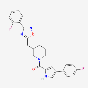 molecular formula C25H22F2N4O2 B2438721 (3-((3-(2-氟苯基)-1,2,4-恶二唑-5-基)甲基)哌啶-1-基)(4-(4-氟苯基)-1H-吡咯-2-基)甲酮 CAS No. 2034583-46-3