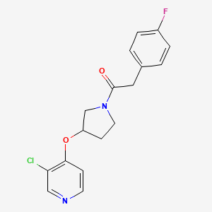 molecular formula C17H16ClFN2O2 B2438728 1-(3-((3-Chloropyridin-4-yl)oxy)pyrrolidin-1-yl)-2-(4-fluorophenyl)ethanone CAS No. 2034301-52-3