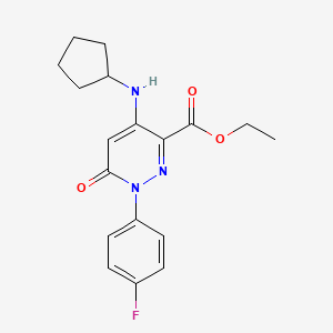 molecular formula C18H20FN3O3 B2438776 Ethyl 4-(cyclopentylamino)-1-(4-fluorophenyl)-6-oxo-1,6-dihydropyridazine-3-carboxylate CAS No. 921990-16-1