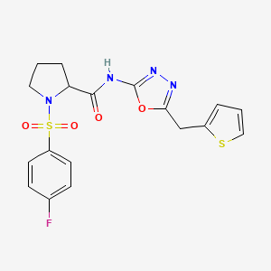 1-((4-fluorophenyl)sulfonyl)-N-(5-(thiophen-2-ylmethyl)-1,3,4-oxadiazol-2-yl)pyrrolidine-2-carboxamide