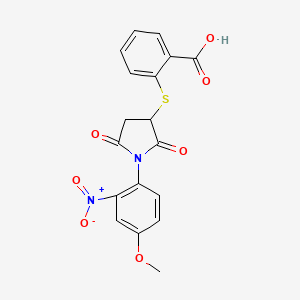 molecular formula C18H14N2O7S B2438796 2-[[1-(4-Methoxy-2-nitrophenyl)-2,5-dioxo-3-pyrrolidinyl]thio]benzoic acid CAS No. 514182-18-4