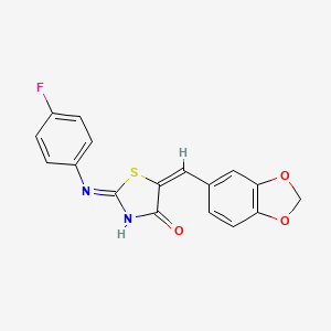 molecular formula C17H11FN2O3S B2438824 (2E,5E)-5-(1,3-苯并二氧杂环-5-基亚甲基)-2-[(4-氟苯基)亚氨基]-1,3-噻唑烷-4-酮 CAS No. 307541-07-7