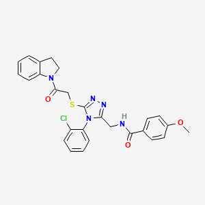 molecular formula C27H24ClN5O3S B2438835 N-[[4-(2-chlorophenyl)-5-[2-(2,3-dihydroindol-1-yl)-2-oxoethyl]sulfanyl-1,2,4-triazol-3-yl]methyl]-4-methoxybenzamide CAS No. 476434-01-2