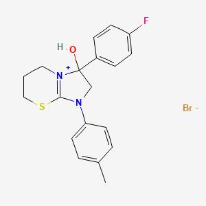 molecular formula C19H20BrFN2OS B2438849 3-(4-fluorophenyl)-3-hydroxy-1-(p-tolyl)-3,5,6,7-tetrahydro-2H-imidazo[2,1-b][1,3]thiazin-1-ium bromide CAS No. 1104733-71-2