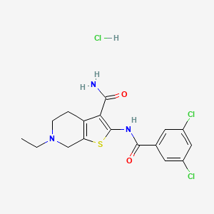 molecular formula C17H18Cl3N3O2S B2438861 2-(3,5-Dichlorobenzamido)-6-ethyl-4,5,6,7-tetrahydrothieno[2,3-c]pyridine-3-carboxamide hydrochloride CAS No. 1189913-26-5