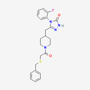 molecular formula C23H25FN4O2S B2438863 3-((1-(2-(benzylthio)acetyl)piperidin-4-yl)methyl)-4-(2-fluorophenyl)-1H-1,2,4-triazol-5(4H)-one CAS No. 2034474-75-2