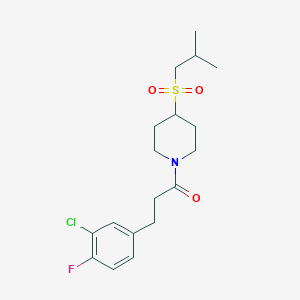 molecular formula C18H25ClFNO3S B2438905 3-(3-氯-4-氟苯基)-1-(4-(异丁基磺酰基)哌啶-1-基)丙-1-酮 CAS No. 1788676-85-6