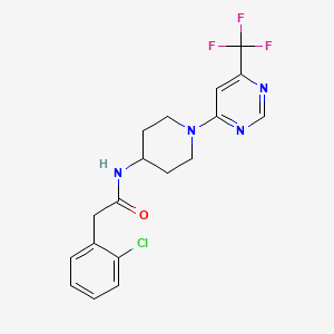molecular formula C18H18ClF3N4O B2438912 2-(2-氯苯基)-N-{1-[6-(三氟甲基)-4-嘧啶基]-4-哌啶基}乙酰胺 CAS No. 1775545-61-3