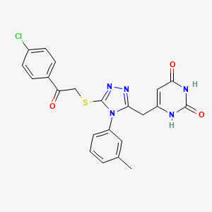 molecular formula C22H18ClN5O3S B2438913 6-[[5-[2-(4-chlorophenyl)-2-oxoethyl]sulfanyl-4-(3-methylphenyl)-1,2,4-triazol-3-yl]methyl]-1H-pyrimidine-2,4-dione CAS No. 852048-04-5