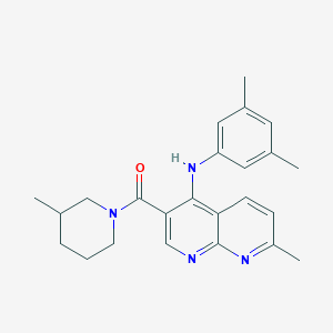 molecular formula C24H28N4O B2438919 (4-((3,5-Dimethylphenyl)amino)-7-methyl-1,8-naphthyridin-3-yl)(3-methylpiperidin-1-yl)methanone CAS No. 1251628-73-5